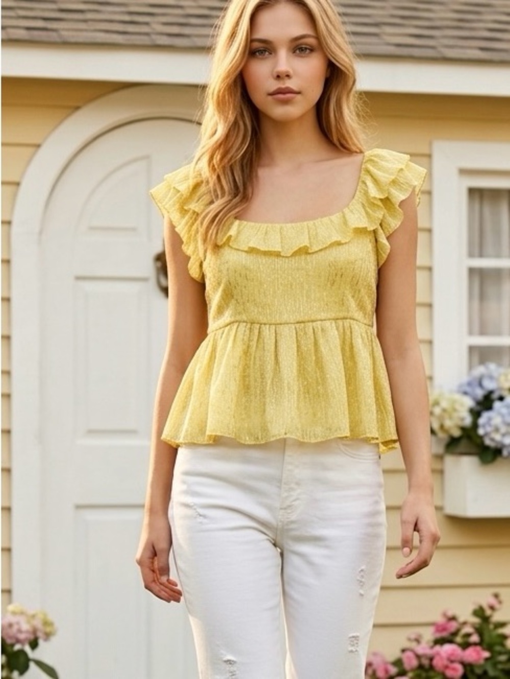 Parker Yellow Ruffle Peplum Camisole